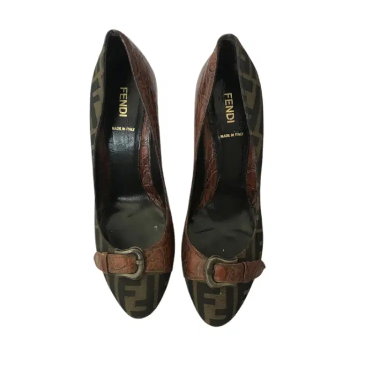 FENDI Croc leather & Zucca Brown Pumps-Hover-Image