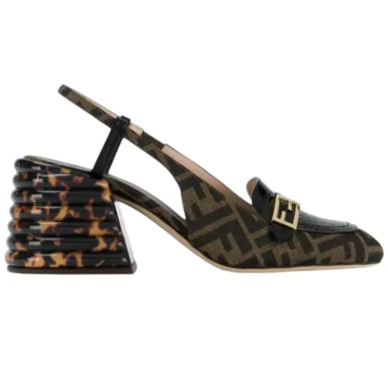 Fendi Zucca FF Logo Croc Print Slingback Pumps
