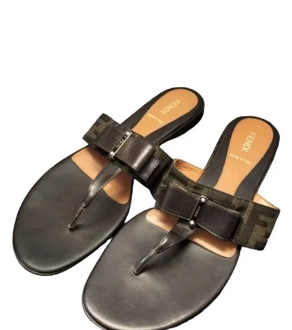Size 36.5 - Fendi Black/Brown Zucca Canvas And Leather Bow Flats