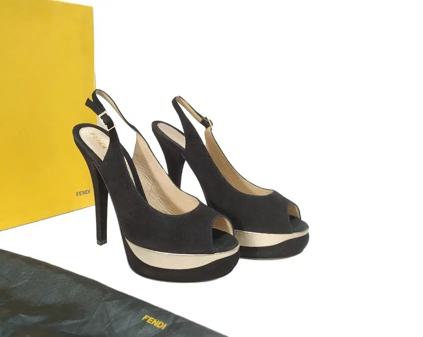 Size 40 - Fendi Black Suede Platform Slingback Sandals
