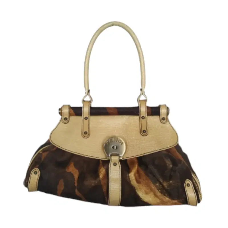 Fendi Beige Leather and Calf Hair Medium Magic Bag