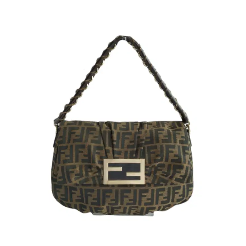 Fendi Tobacco Zucca Canvas Mia Flap Shoulder Bag