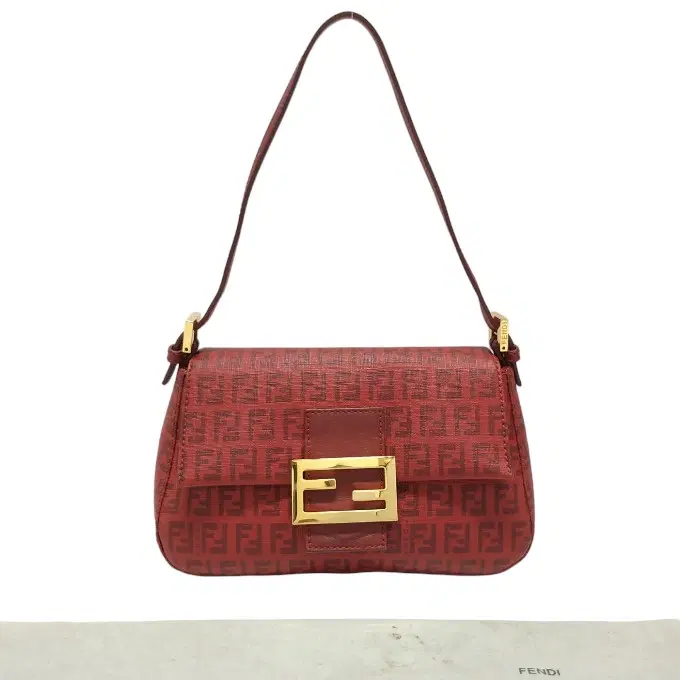 Fendi Red Zucchino Print Canvas Mini Mama Baguette Bag