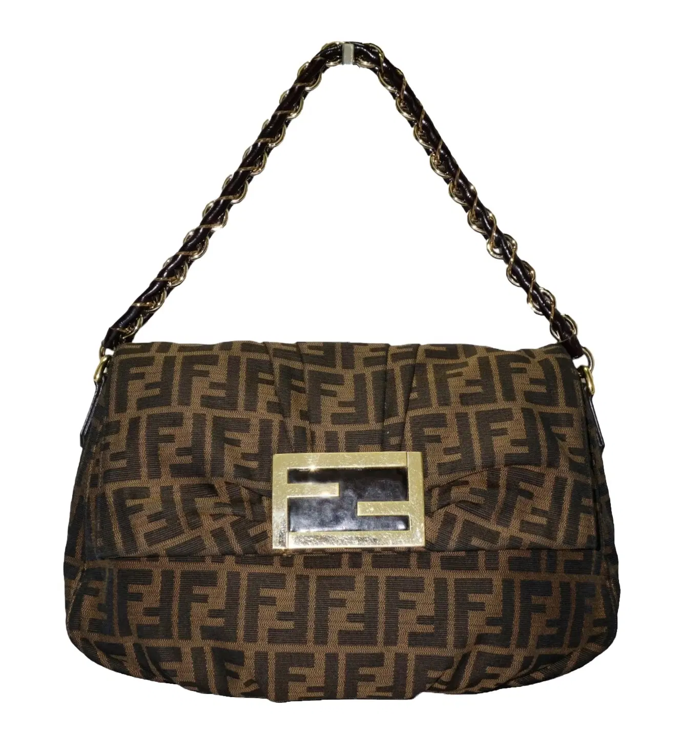 Fendi Tobacco Zucca Canvas Mia Flap Shoulder Bag