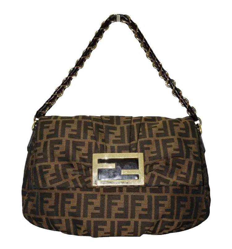 Fendi Tobacco Zucca Canvas Mia Flap Shoulder Bag-Hover-Image