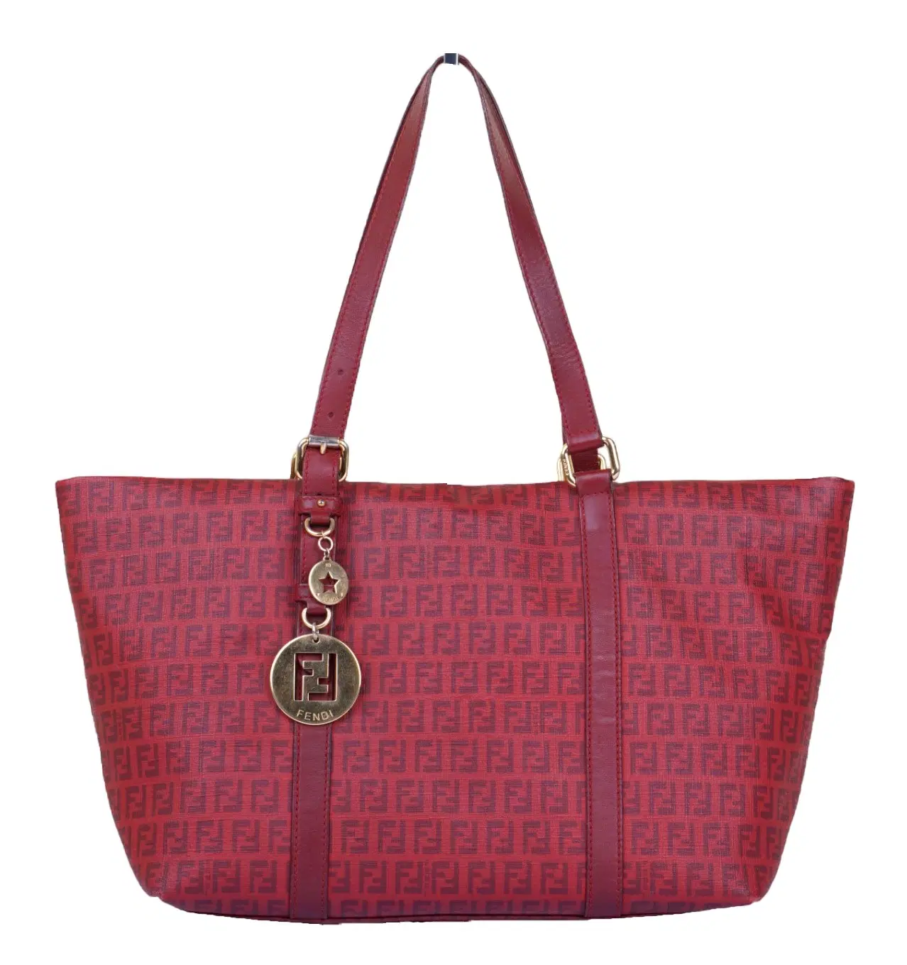 Fendi Red Zucchino Coated Canvas and Leather Tote