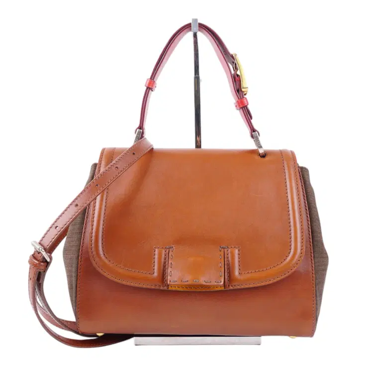 Fendi Leather Penguin Canvas Silvana Top Handle Bag-Hover-Image