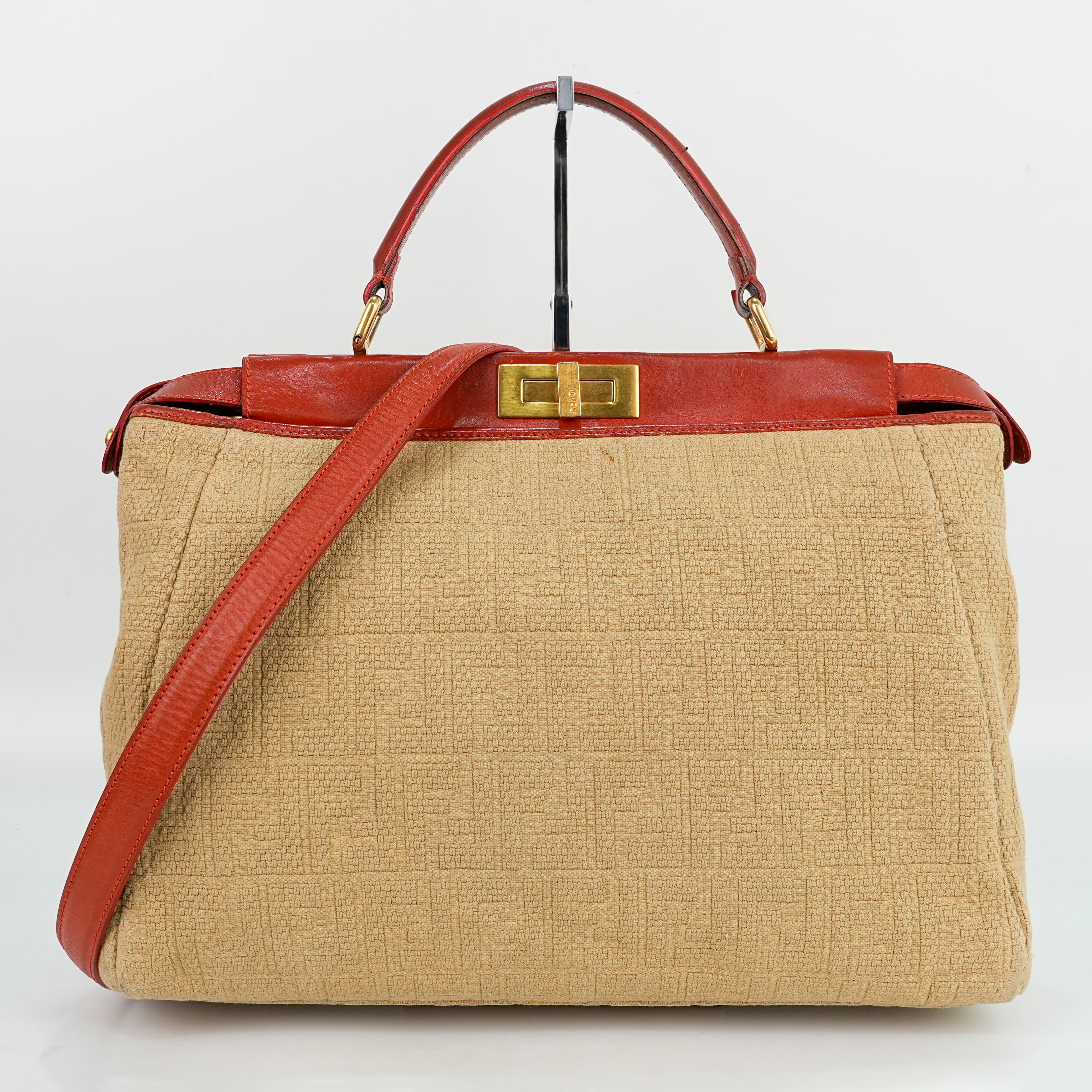 Fendi Zucca Corda Pumpkin Rope and Leather Large peekaboo Top Handle Bag