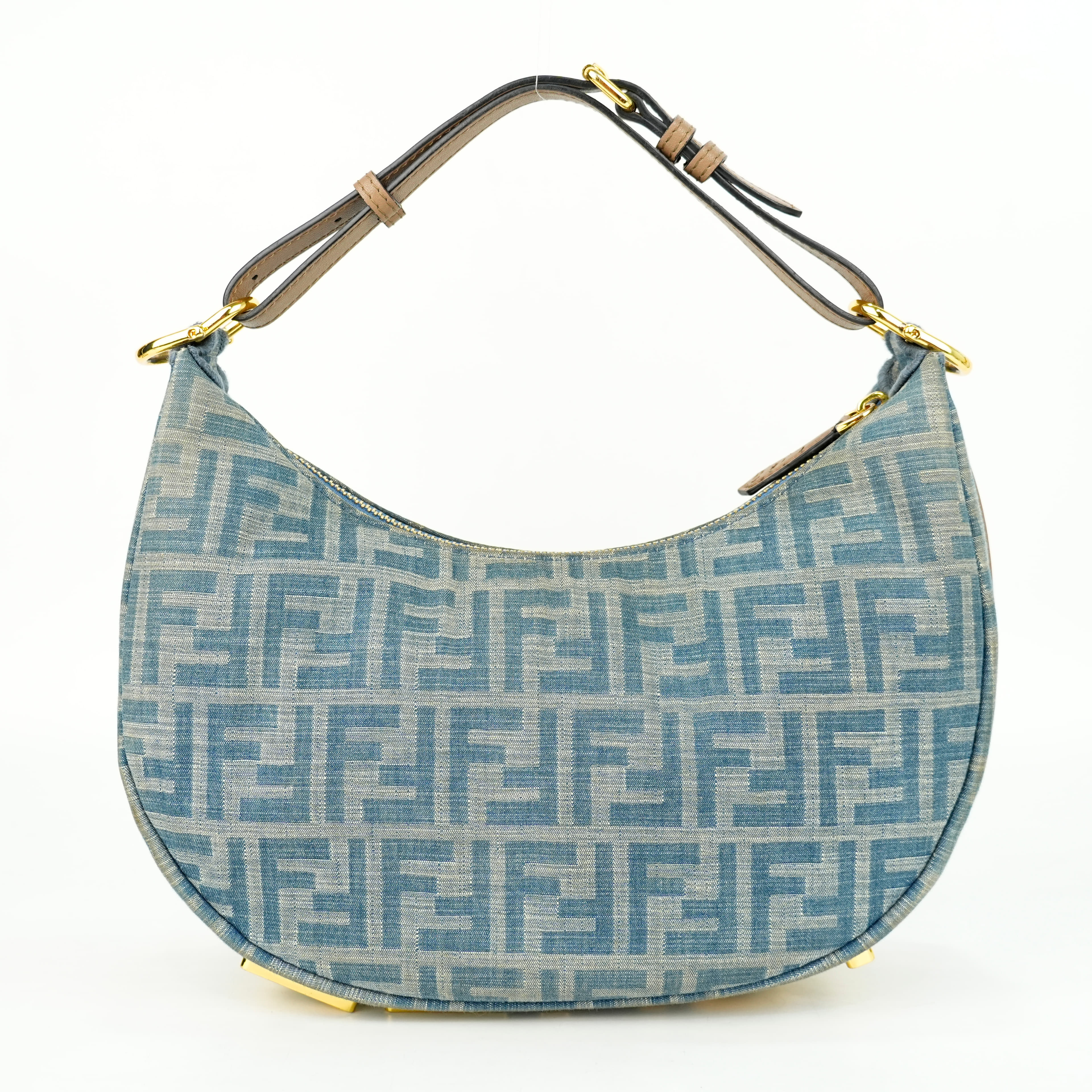 Fendi Fendigraphy Small Blue denim-effect FF jacquard Handbag
