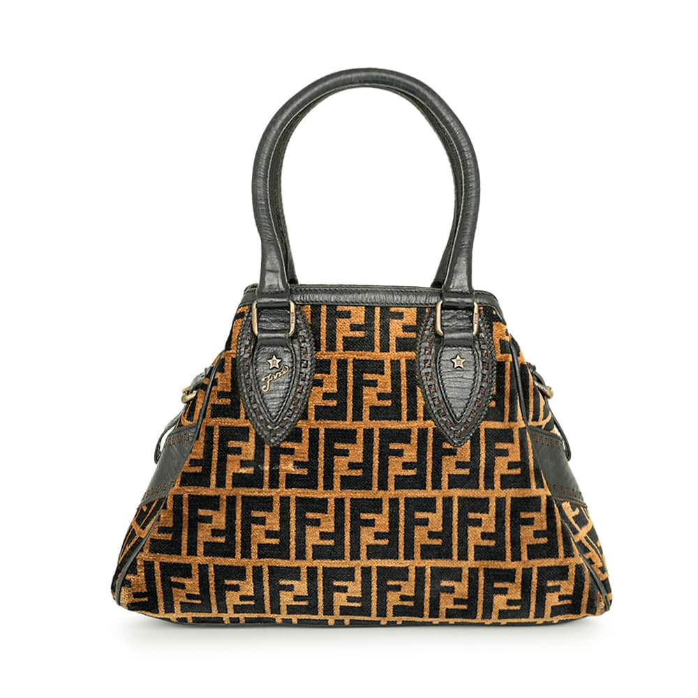 Fendi Black/Tobacco Velvet and Leather Medium Chef De Jour Bag