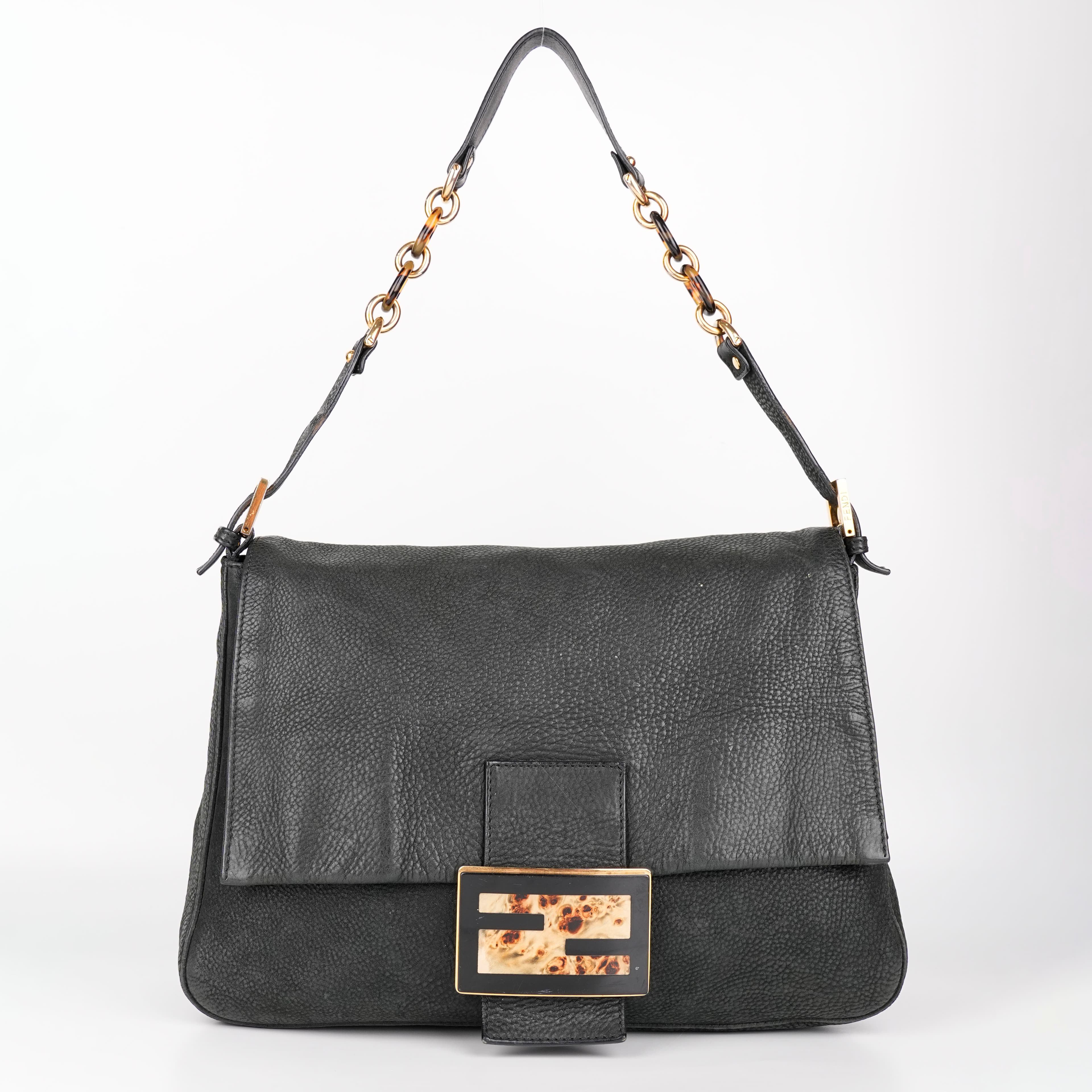 Fendi Metallic Black Leather Mama Forever Baguette Bag