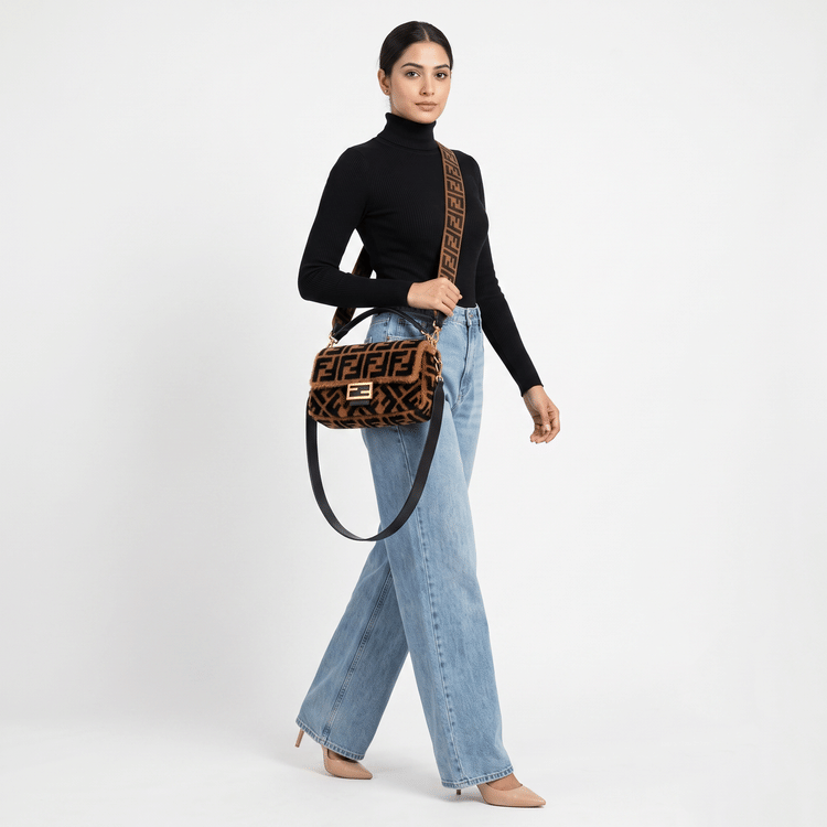 Fendi Women's FF Shearling Baguette Shoulder Bag-Hover-Image