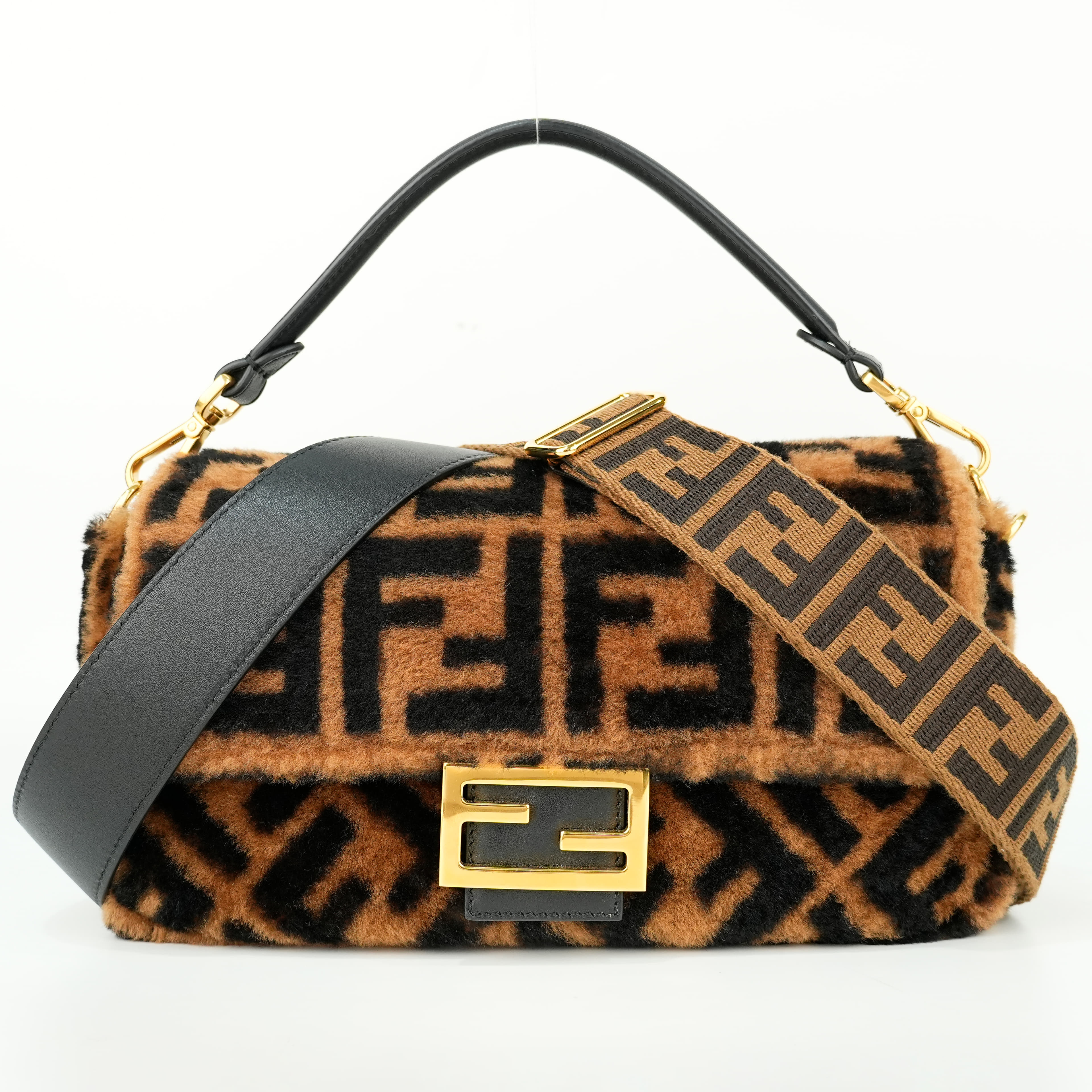 Fendi Women's FF Shearling Baguette Shoulder Bag