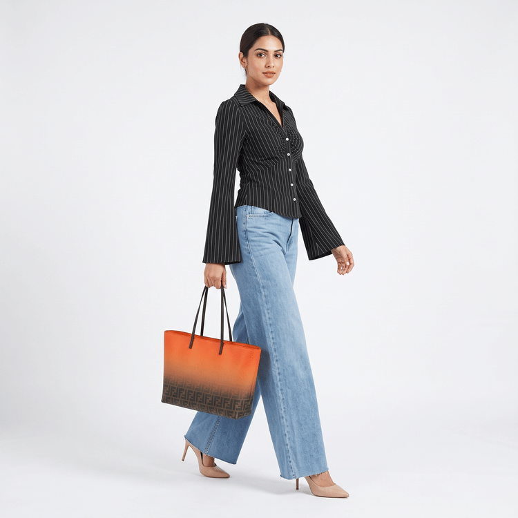 Fendi Zucca Spalmati Ombre Medium Roll Tote Tobacco-Hover-Image