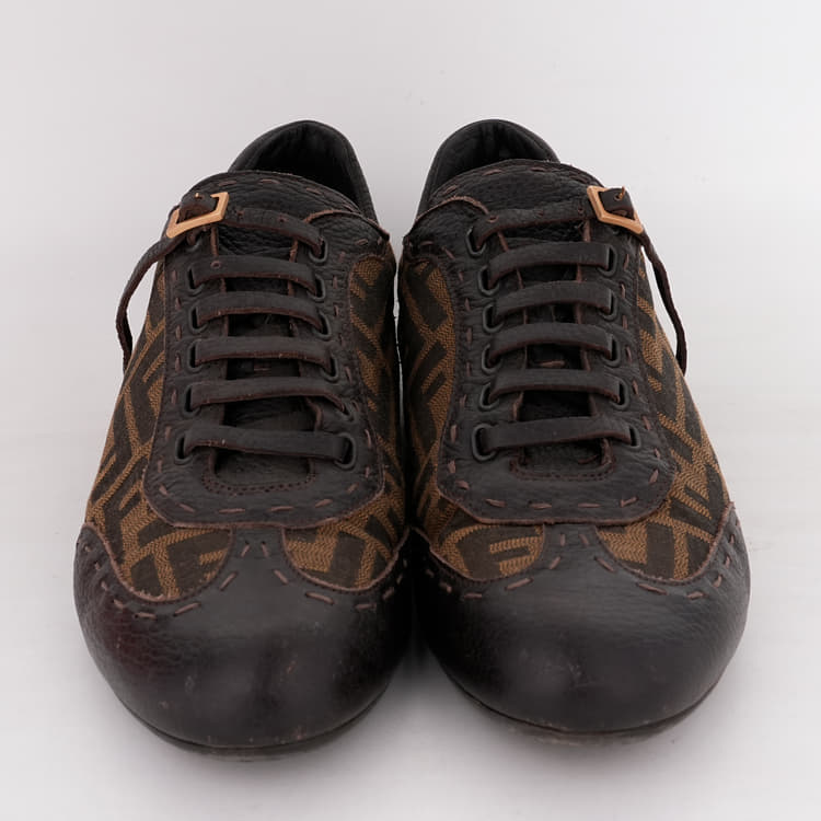 Size 8 - Fendi Brown Zucca Canvas And Leather Trim Low Top Sneakers-Hover-Image