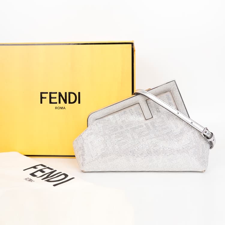 Fendi First Bag In Silver Leather With Crystal FF Embellishments-Hover-Image