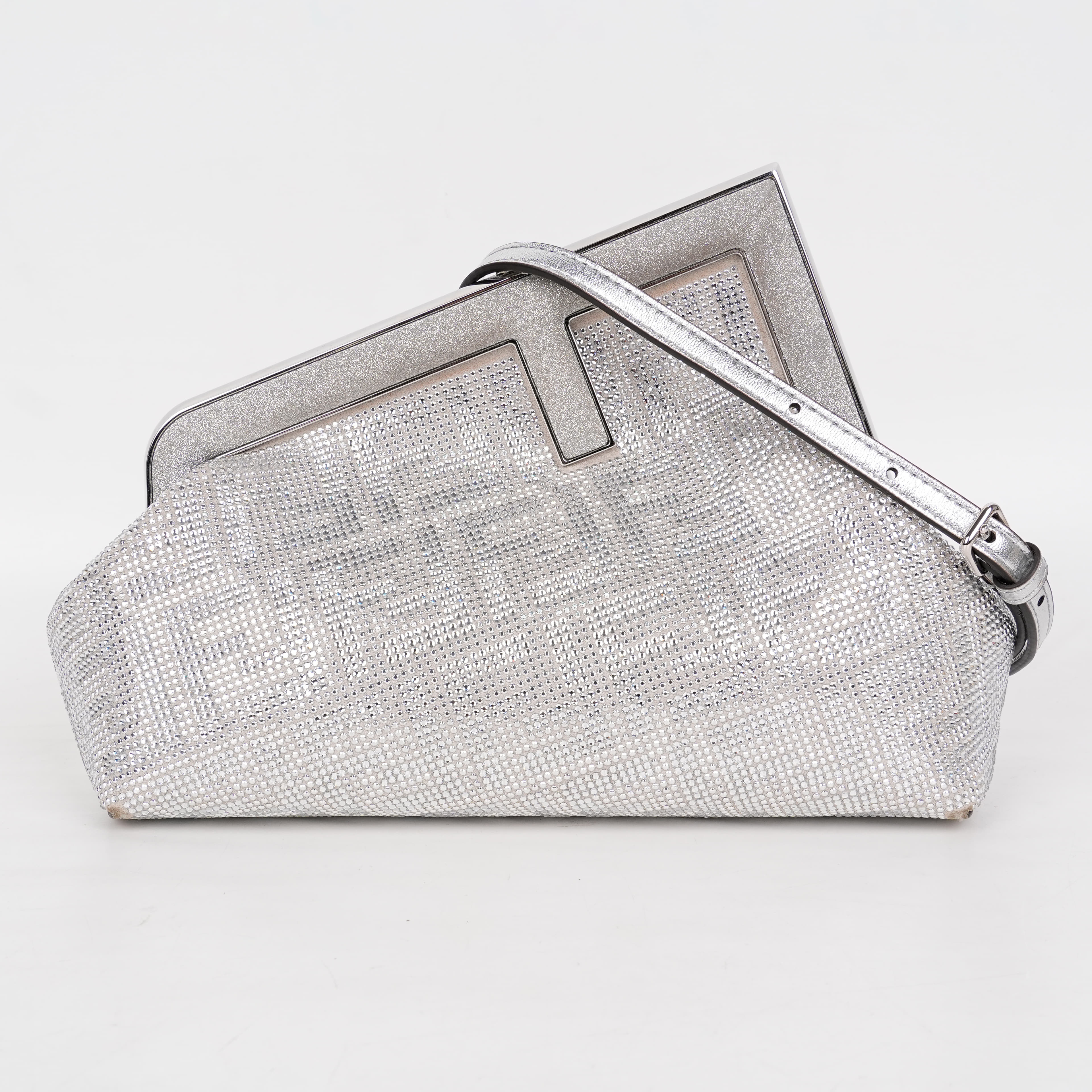 Fendi First Bag In Silver Leather With Crystal FF Embellishments
