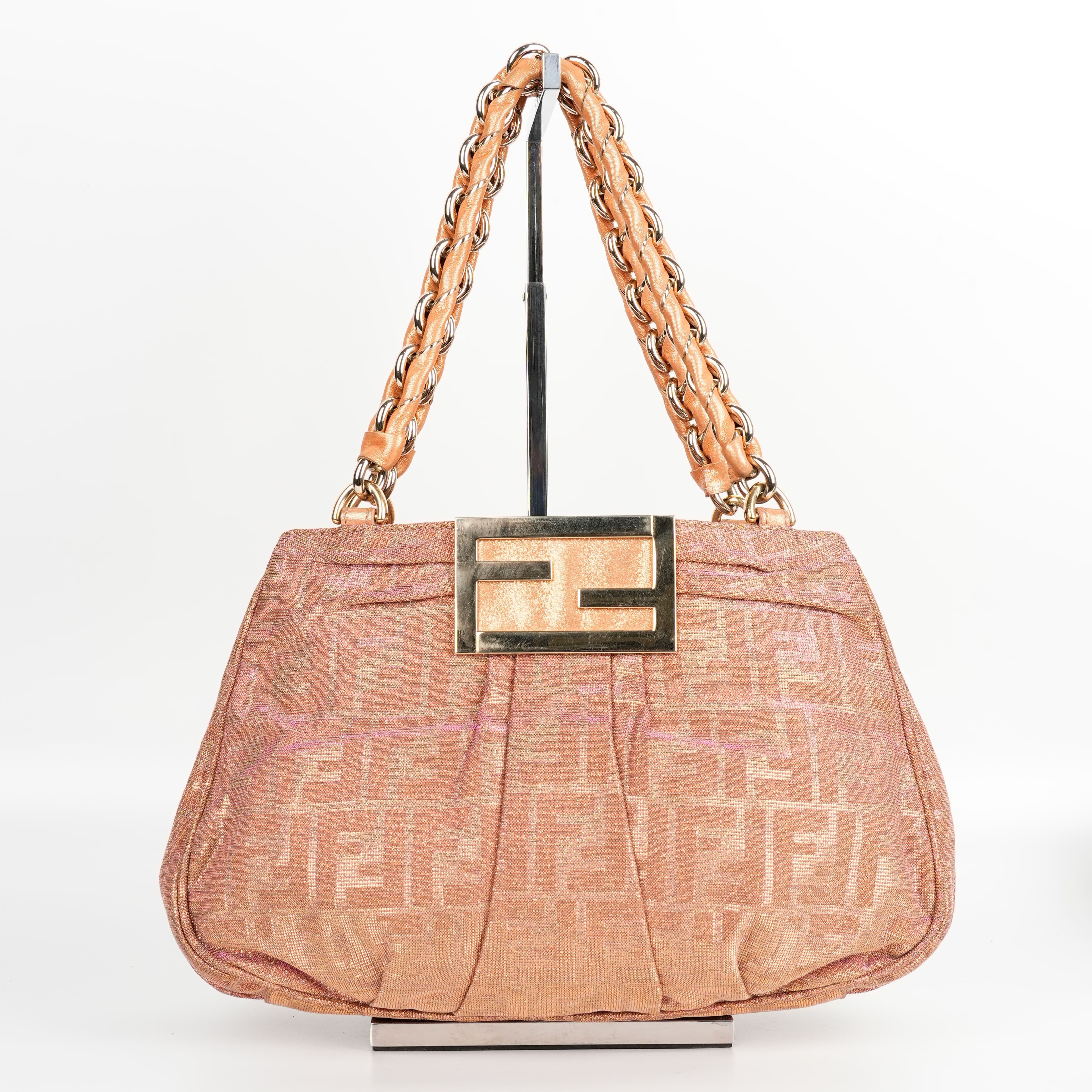 Fendi Metallic Gold Pink Zucca Tote