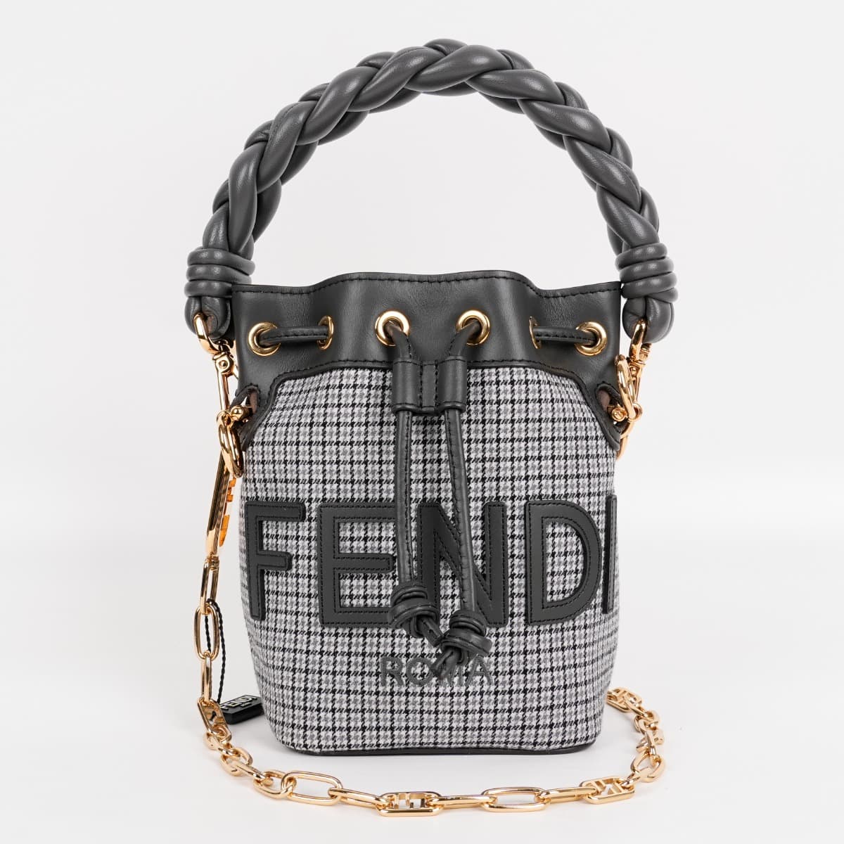 Fendi Mini Mon Tresor Bucket Bag- Grey Plaid