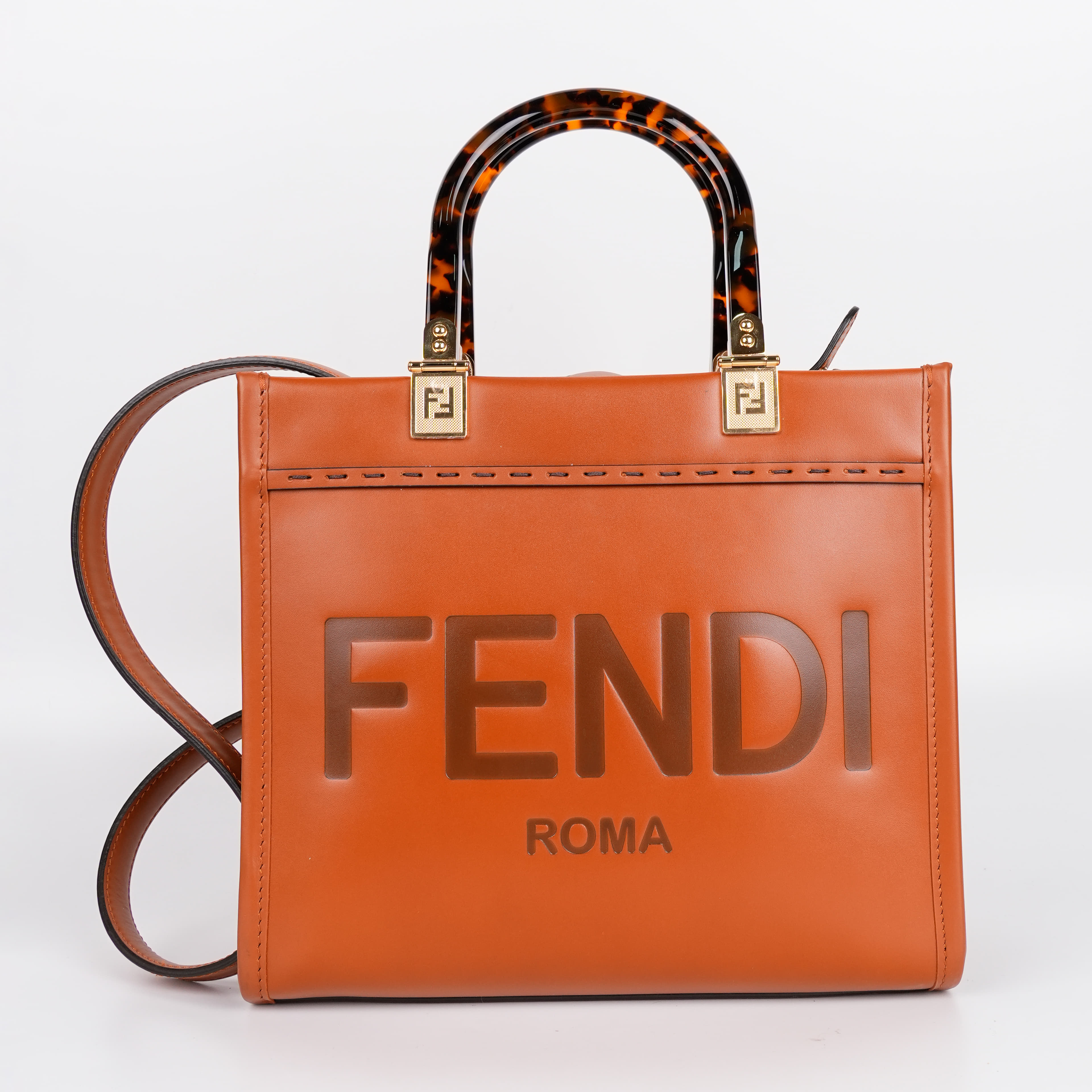 Fendi Sunshine Small Brown Leather Shopper