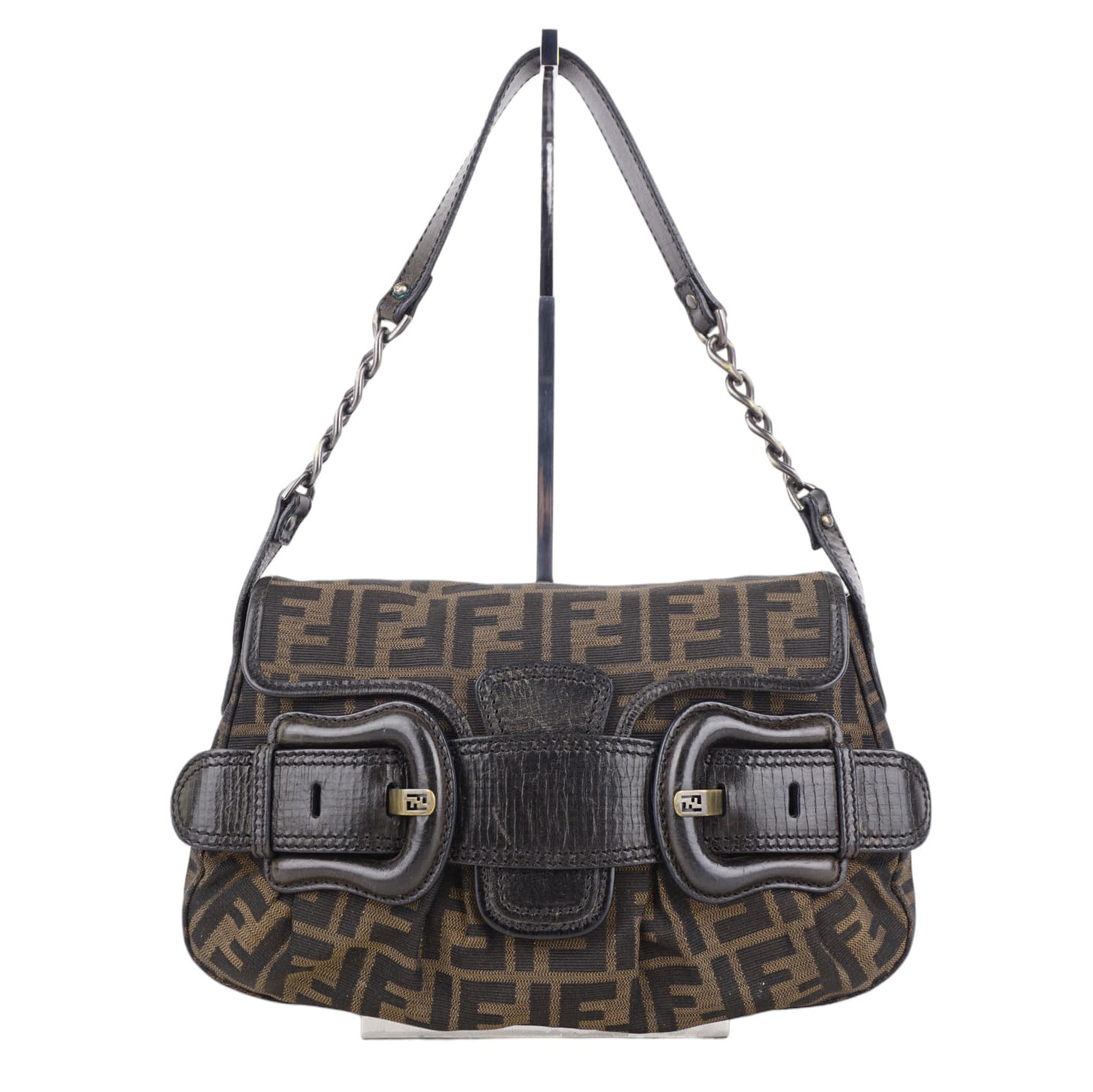 Fendi Tobacco Zucca Canvas B Bis Shoulder Bag