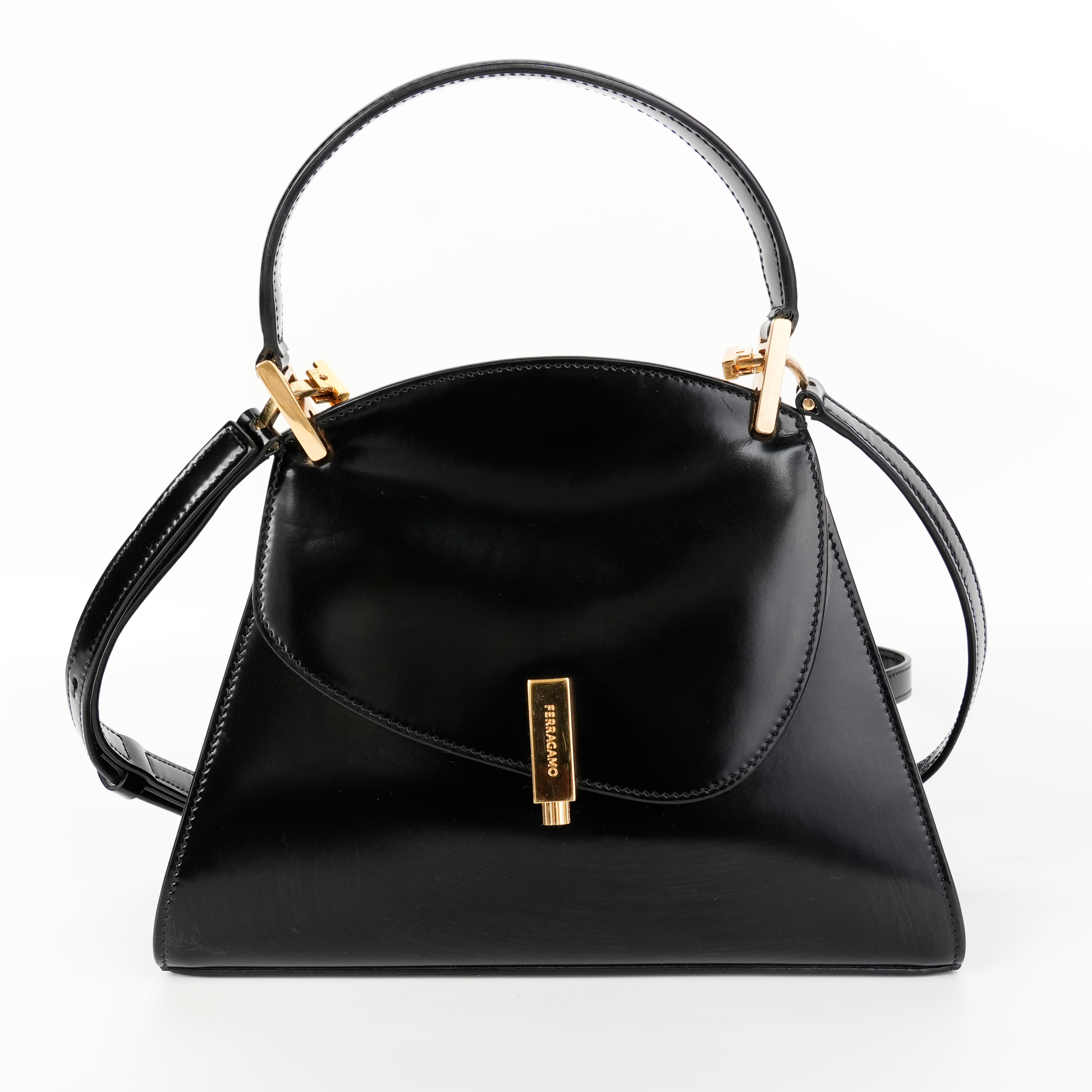 Ferragamo Prisma Asymmetrical Geometric Flap Small Handbag