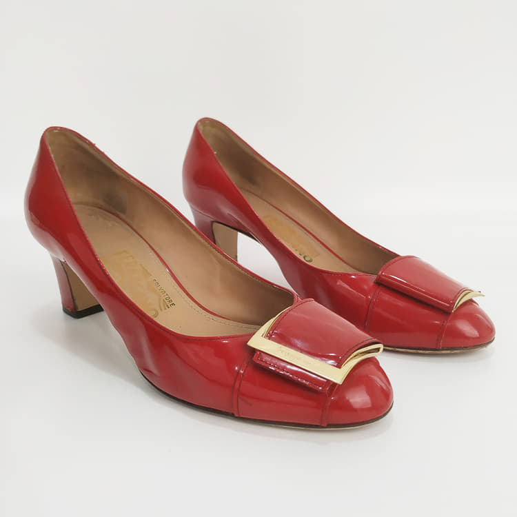 Size 8 - Ferragamo Red Patent Leather Logo Pumps-Hover-Image