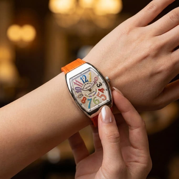 Franck Muller Vanguard Lady 32 MM Stainless Steel Orange Strap Quartz-Hover-Image