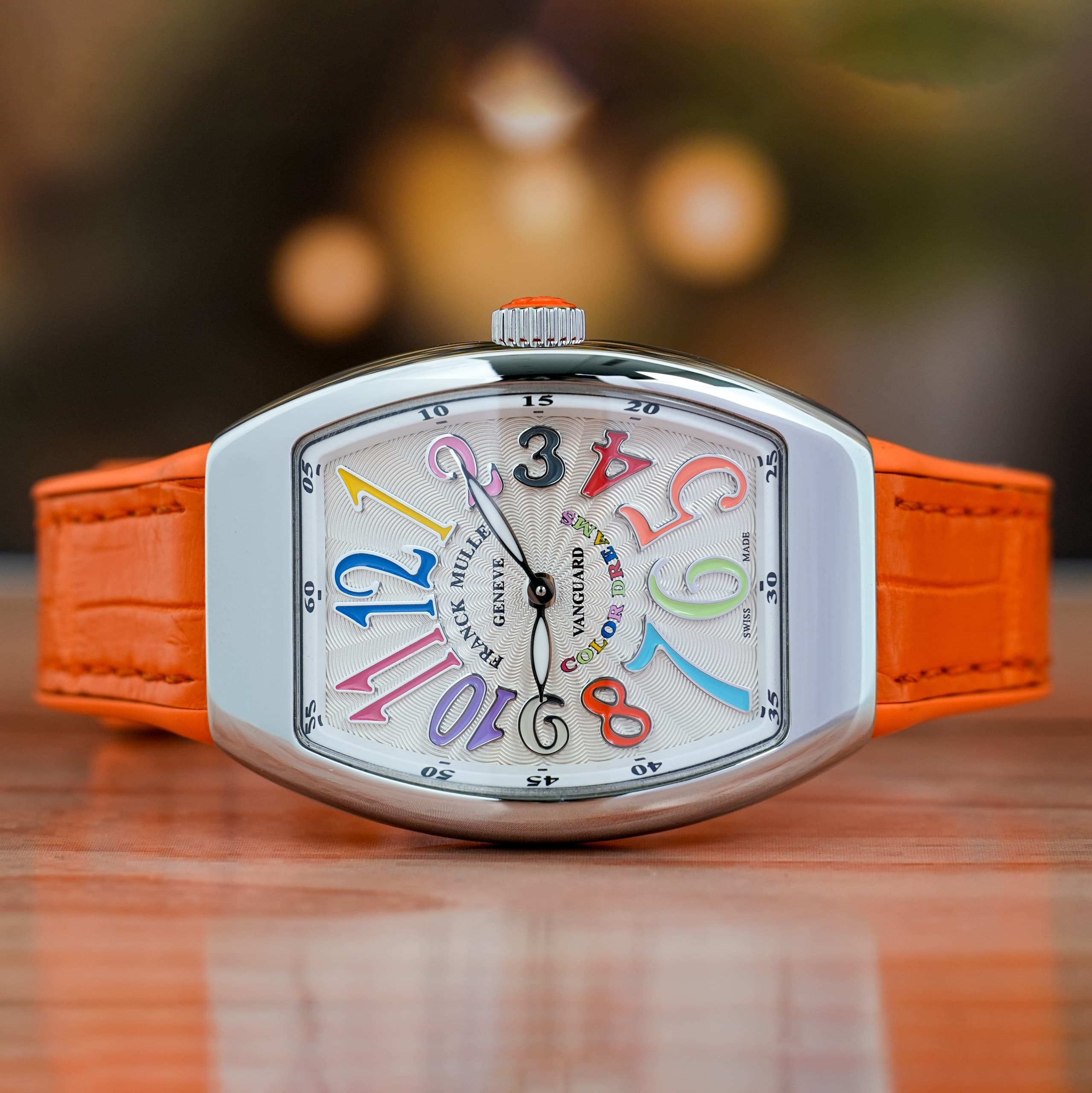 Franck Muller Vanguard Lady 32 MM Stainless Steel Orange Strap Quartz