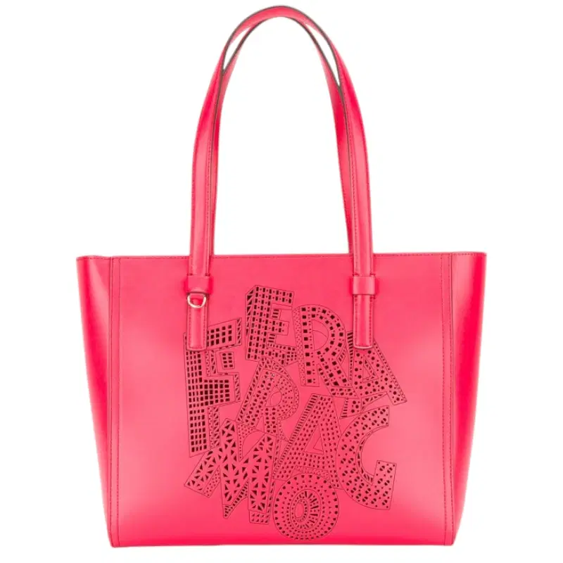Salvatore Ferragamo Red Calf Leather Perforated Tote