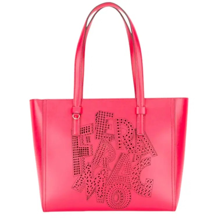 Salvatore Ferragamo Red Calf Leather Perforated Tote-Hover-Image