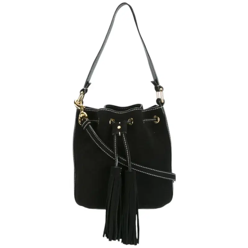 Moschino Black Leather Stitched Bucket Tote