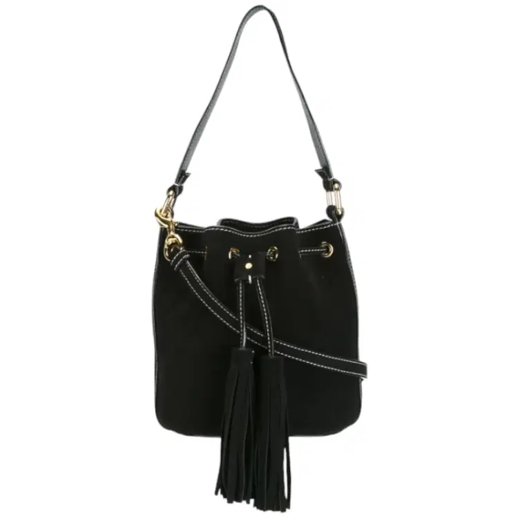 Moschino Black Leather Stitched Bucket Tote-Hover-Image
