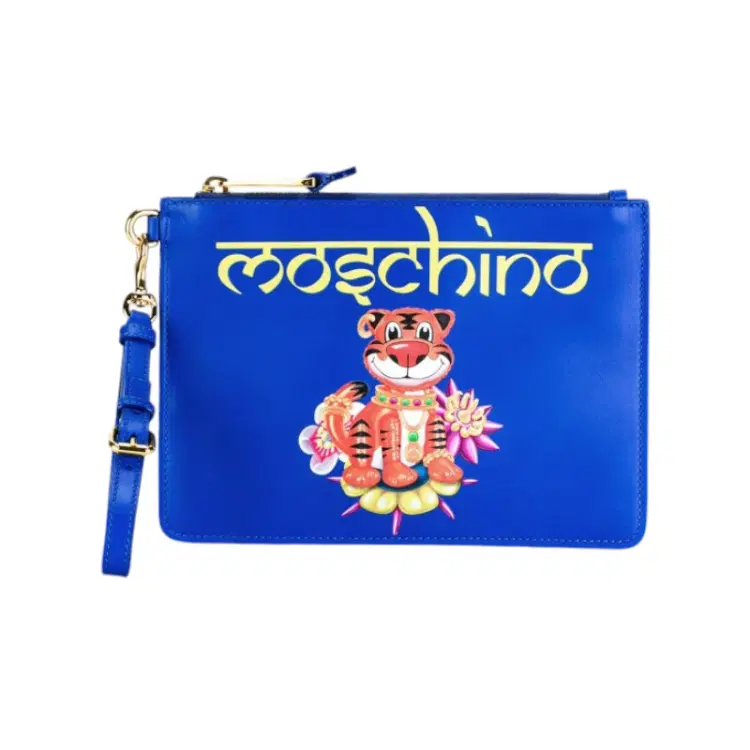 Moschino Blue Leather Jewelled Tiger Clutch-Hover-Image