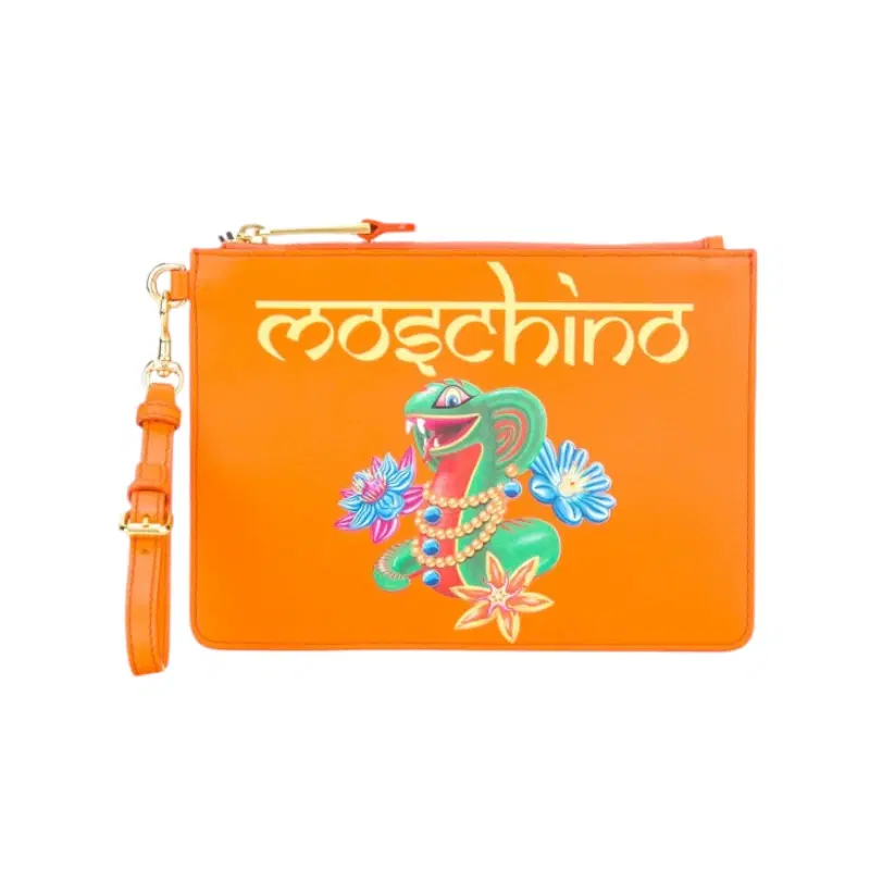 Moschino Orange Jewelled Snake Clutch