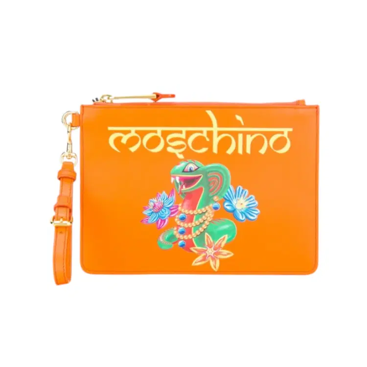 Moschino Orange Jewelled Snake Clutch-Hover-Image