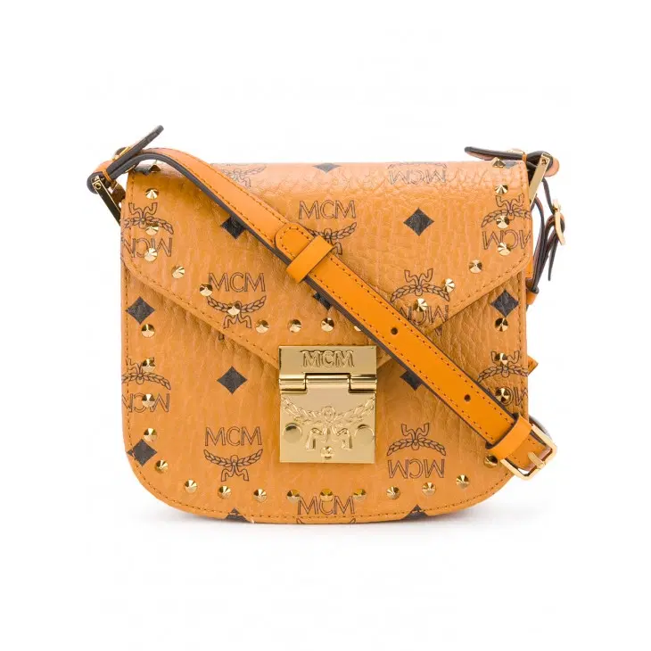 MCM Brown Leather Studded Saddle Crossbody Bag-Hover-Image