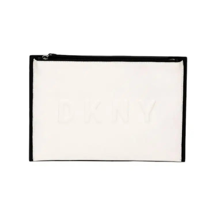 DKNY Cream & Black Embossed Logo Clutch-Hover-Image