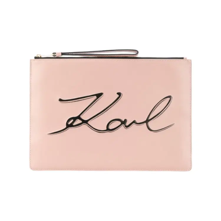 Karl Lagerfeld Pink Leather Logo Clutch-Hover-Image