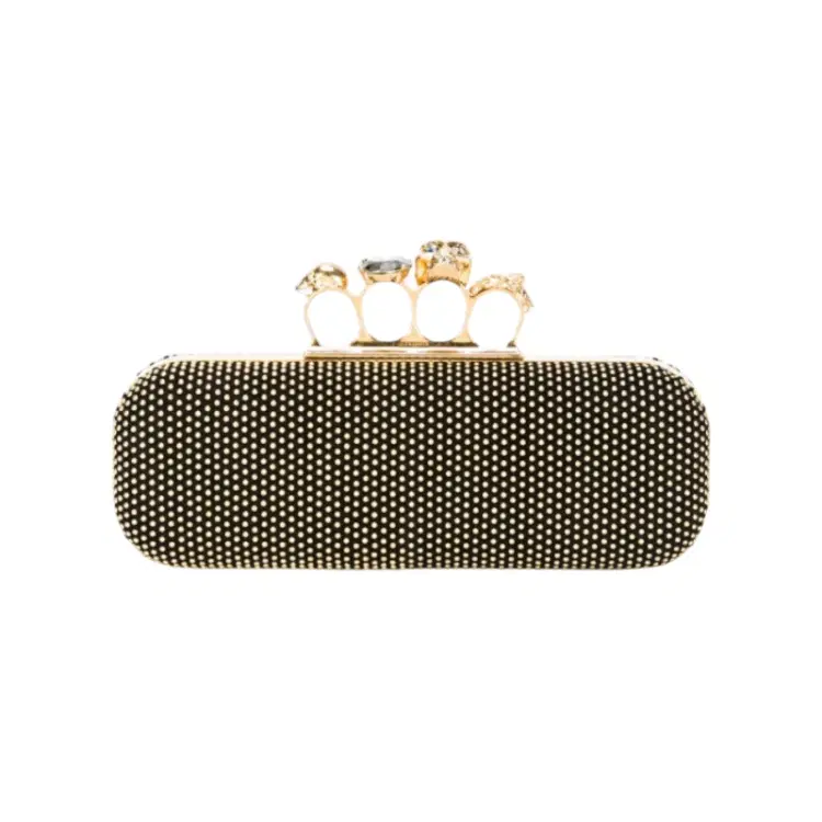 Alexander McQueen Black Velvet Knuckle Long Box Clutch-Hover-Image