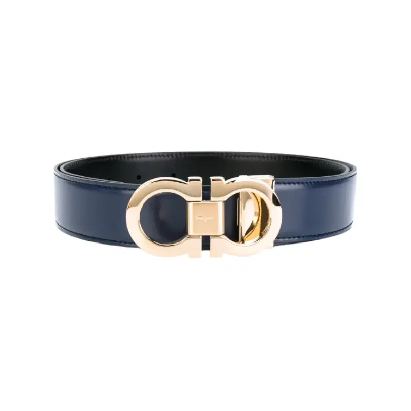 Salvatore Ferragamo Blue Gold-tone Double Gancio Buckle Belt