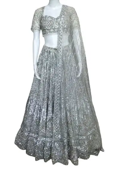 Falguni & Shane Peacock Silver Embellished Lehenga Set-Hover-Image