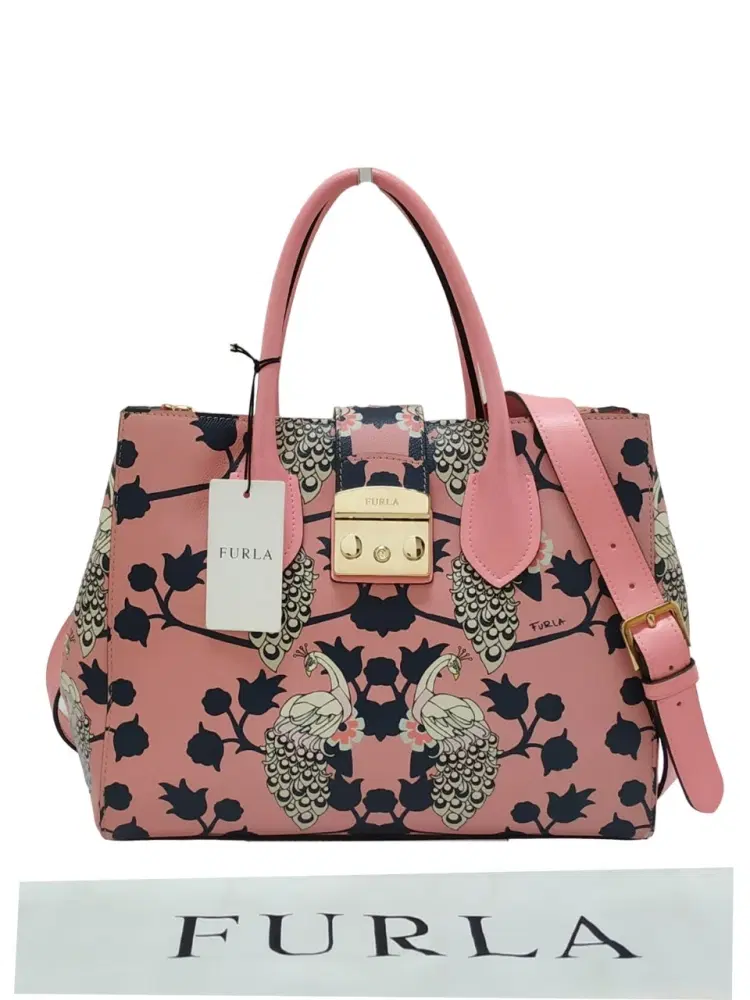 Furla Metropolis Pink Peacocks and Floral Print Handbag-Hover-Image
