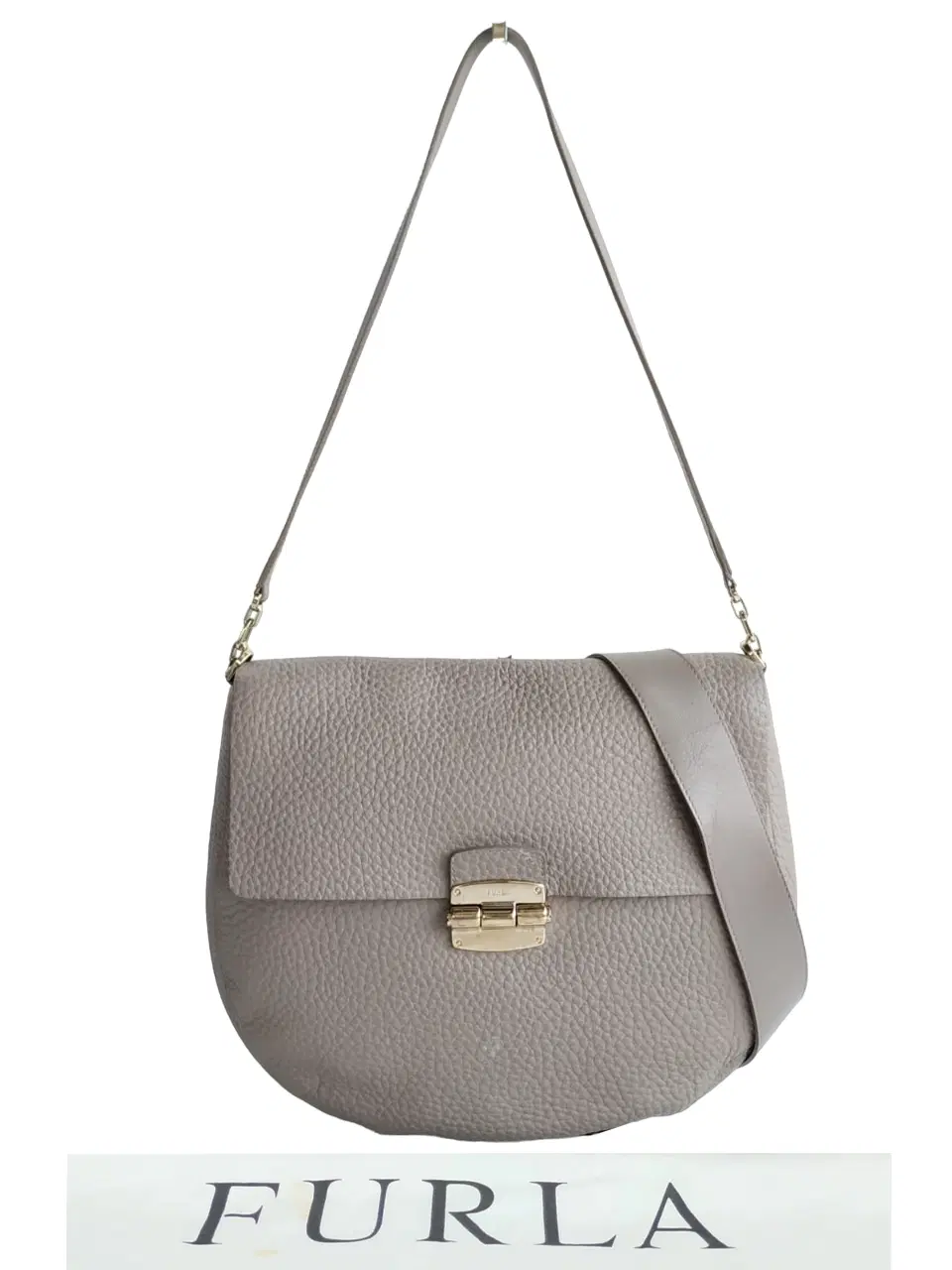 Furla Taupe Grained Leather Club Crossbody Bag