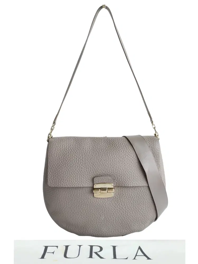 Furla Taupe Grained Leather Club Crossbody Bag-Hover-Image