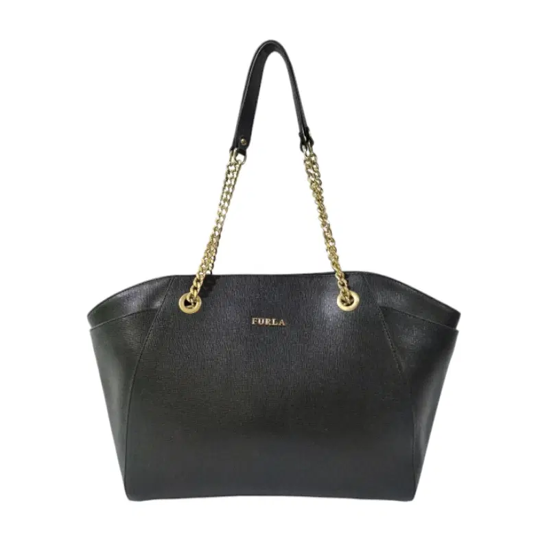 Furla Julia Tulip Chain Black Saffiano Leather Tote