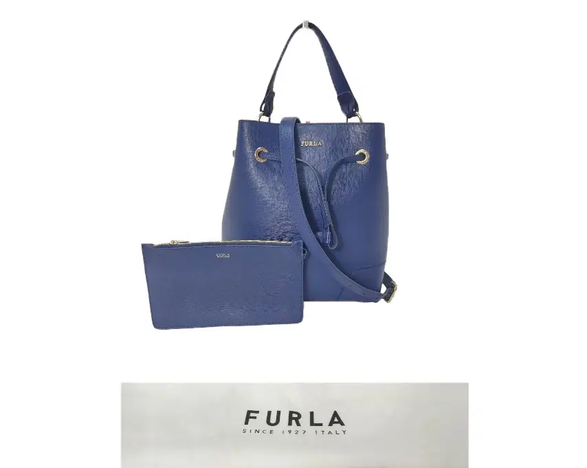 Furla Blue Leather Stacy Drawstring Bucket Bag