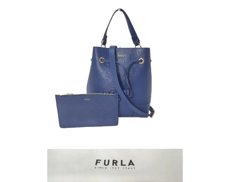 Furla Blue Leather Stacy Drawstring Bucket Bag-Hover-Image