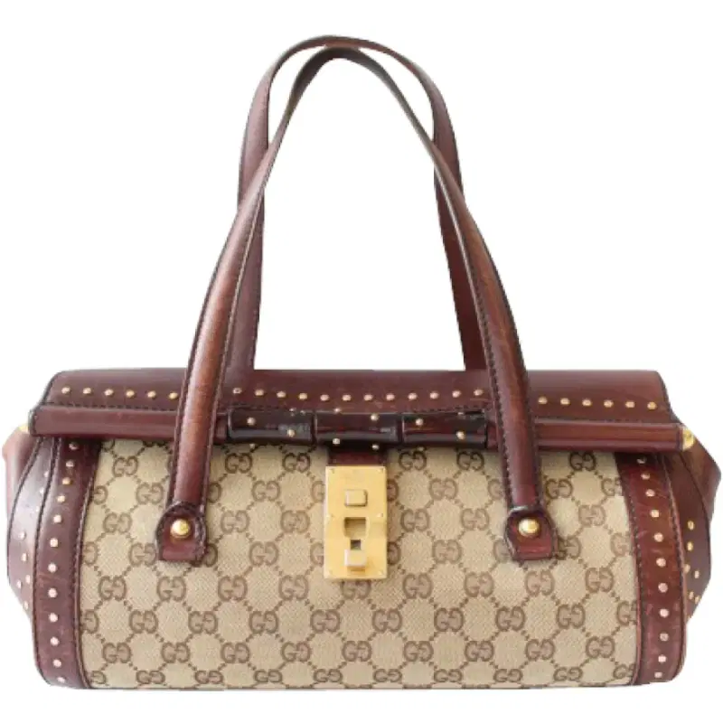 Gucci Bamboo Monogram Leather Studded Shoulder Bag