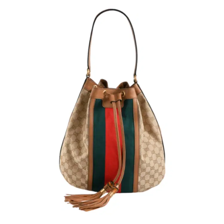 Gucci Beige GG Canvas Vintage Web Rania Drawstring Shoulder Bag-Hover-Image